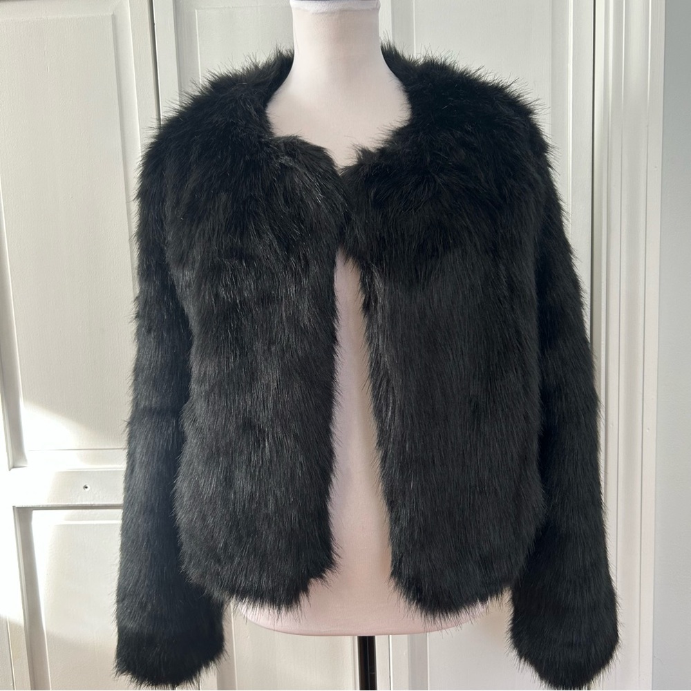 Fashion Nova Black Faux Fur Teddy Jacket